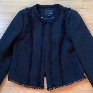 Banana Republic Textured Fringe Trim Collarless Blazer Jacket Black Size 10